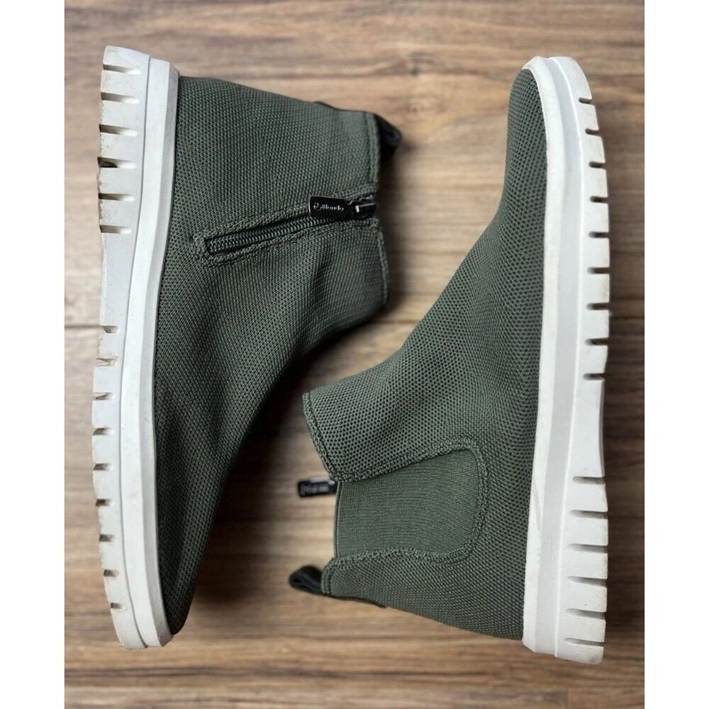 Blondo Olive Green Ankle Chelsea Boots Zip Waterproof Knit Size 8.5 Women’s